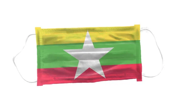 Topeng Medis Dengan Pola Bendera Myanmar Pada Latar Belakang Putih — Stok Foto