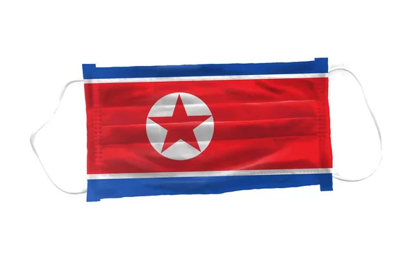 Maschera Medica Con Motivo Bandiera Nordcoreana Sfondo Bianco Virus Corona — Foto Stock