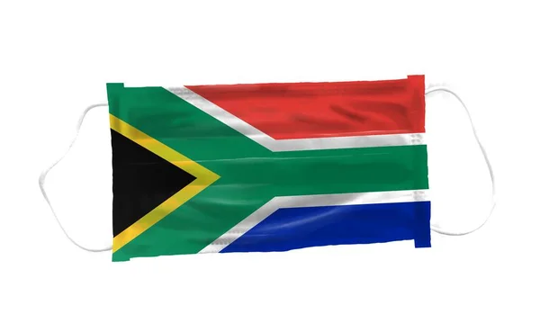 Beyaz Arka Planda Güney Afrika Bayrak Desenli Tıbbi Maske Korona — Stok fotoğraf