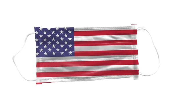 Orvosi Maszk Amerikai Zászló Minta Fehér Alapon Corona Vagy Covid — Stock Fotó
