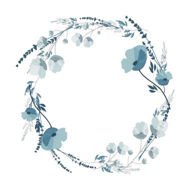  Çiçek motifleri. Çiçek izi. Beyaz arka planda tarla gelincikleri. Vektör elementleri. Haşhaş çelengi. Fotoğraf çerçevesi. Vektör çizimi. Yazılı madde ve kumaş için tasarım ögesi. Şirket için logo, kapak için tasarım