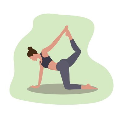 Düz bir şekilde vektör illüstrasyonu. Yoga yapan bir kız. Esneme egzersizleri. Sağlıklı yaşam tarzı. Gençlik ve güzellik için zindelik. Sağlıklı vücut.