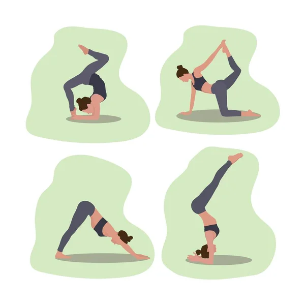 Illustrazione Vettoriale Stile Piatto Ragazza Che Yoga Esercizi Stretching Stile — Vettoriale Stock