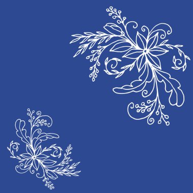 Çiçeklerin soyut bileşimi. Çiçekli karalamalar, çiçek desenleri. Tekstil, dövme, kağıda baskı, tasarım elementleri. Dekoratif kompozisyon, papatya çayı, tomurcuk, yapraklar. Orijinal doku, şık süs..