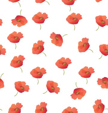 Kusursuz desen. Çiçek desenli, kırmızı haşhaş. Düz stil, süs, duvar kağıdı ve arka planda vektör çizimi. Tekstil baskısı, basılı madde, ambalaj, ambalaj. Kırmızı gelincikler..