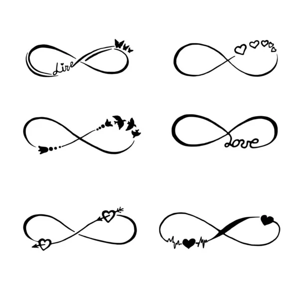 Stylized Symbol Infinity Doodle Vector Objects Ornamental Drawn Hands Sketch — Stock Vector