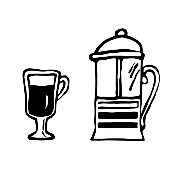法国媒体 一杯咖啡 矢量涂鸦风格 咖啡酿造机的生动例证 一杯令人神清气爽的饮料 — 图库矢量图片