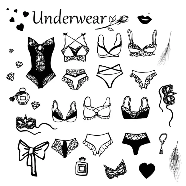 Set Underwear Sets Lace Gentle Sexy Sets Bras Panties Vector — Stock Vector