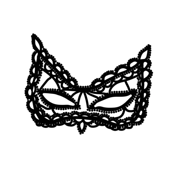 Maschera Carnevale Pizzo Nero Con Piuma Illustrazione Vettoriale Elemento Decorativo — Vettoriale Stock