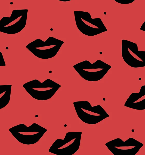 Beso Labios Patrón Inconsútil Beso Labios Con Lunar Fondo Elegante — Vector de stock