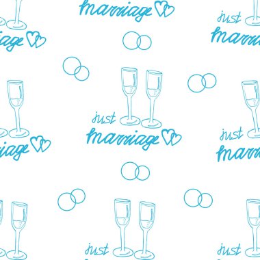 Gözlükler. Şampanyalı, şaraplı, yüzüklü ve kalpli kusursuz düğün kadehleri. Tatil davetiyesi. Sevgililer için kartpostal. Gelinler için tasarım. Düğün dekoru. Vektör illüstrasyonu.