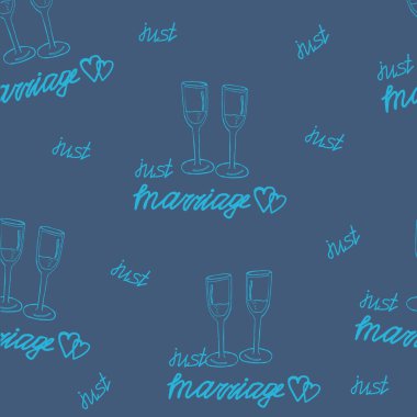 Gözlükler. Şampanyalı, şaraplı, yüzüklü ve kalpli kusursuz düğün kadehleri. Tatil davetiyesi. Sevgililer için kartpostal. Gelinler için tasarım. Düğün dekoru. Vektör illüstrasyonu.