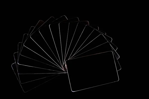 Black pay or discount cards on black isolated background