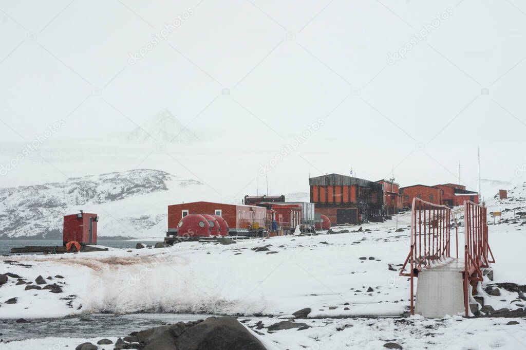 Antarctic base covered in snow