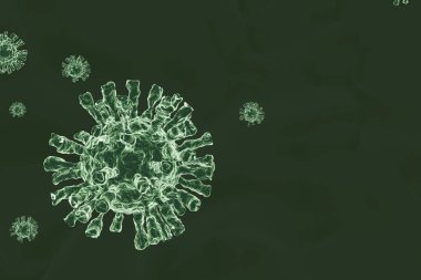 Grip COVID-19 yeşil virüs. Coronavirus Covid-19 salgını geçmişi. Hastalık hücresi ile birlikte salgın sağlık riski konsepti. Boşluğu kopyala
