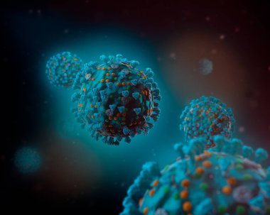 Coronavirus Covid-19 3D Resim Mikroskobik Renkli Virüs Karanlık Arkaplan