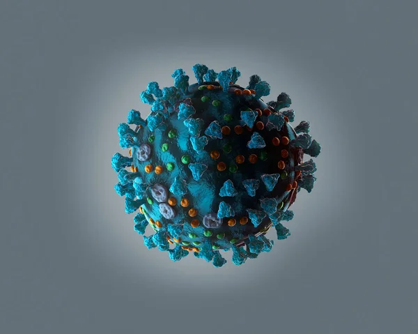 Coronavirus Covid-19 3D Resim Mikroskobik Renkli Virüs, Işık Arkaplanı