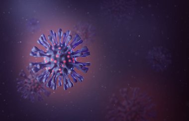 Magenta Detaylı Genel Mor Virüs, 3D Render Illustration, Microscopic Illustrative Dangerous Virus, Mor Arkaplan 02