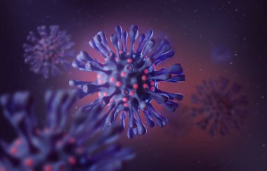Magenta Detaylı Genel Mor Virüs, 3D Render Illustration, Microscopic Illustrative Dangerous Virus, Mor Arkaplan 01