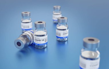 Generic Covid19 Aşısının 3D Görünümü, Mavi Arkaplan