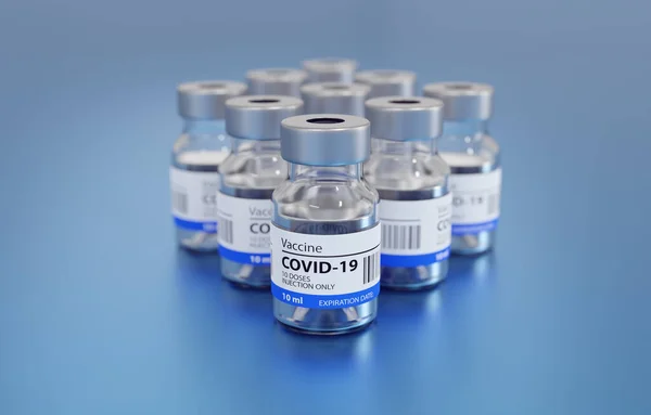 Generic Covid19 Aşısının 3D Görünümü, Mavi Arkaplan