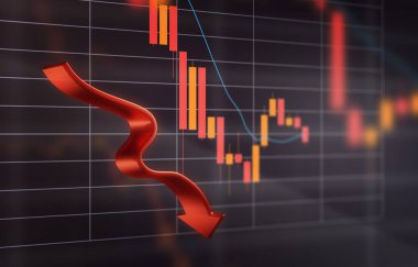 3 Boyutlu Bir Borsa Çizelgesi Okları Aşağı Gösteriyor, Ayı Pazarı, Erime Aşağı, Aşağı Eğilim, Karanlık Arkaplan