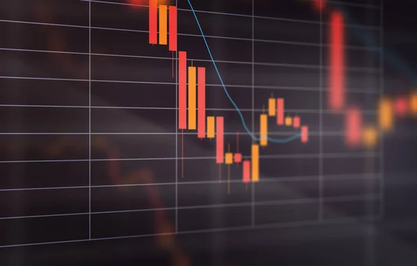 Bir Borsa Grafiği, Ayı İşareti, Erime, Aşağı Eğilim, Karanlık Arkaplan 3 boyutlu Görüntü