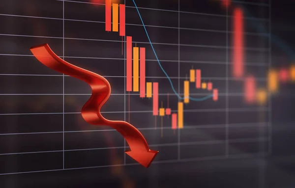 3 Boyutlu Bir Borsa Çizelgesi Okları Aşağı Gösteriyor, Ayı Pazarı, Erime Aşağı, Aşağı Eğilim, Karanlık Arkaplan