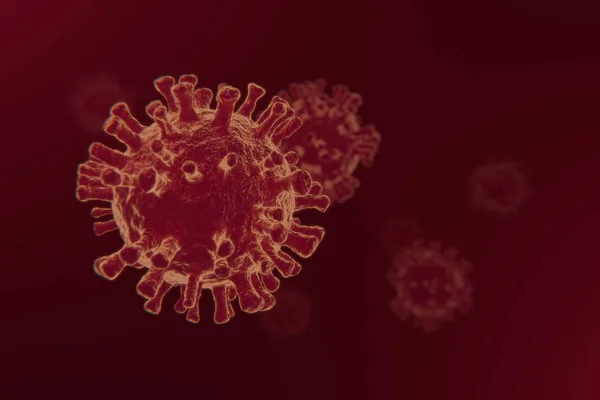 Coronavirus 3D Render Virüs Kırmızı Arkaplan Covid-19
