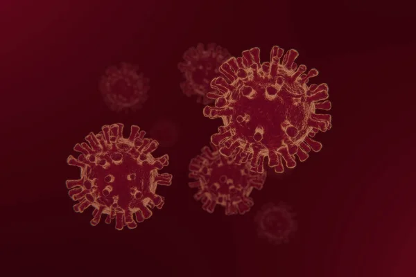 Coronavirus 3D Render Virüs Kırmızı Arkaplan Covid-19
