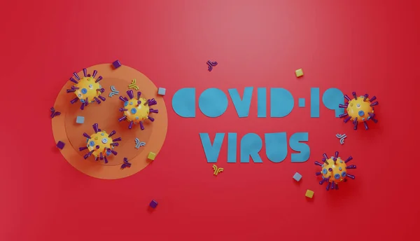 Çocuk Eğitimi için 3D Virüs Oyuncak Covid-19, Metin Covid-19, Kağıt Hücre, Magenta Arkaplan