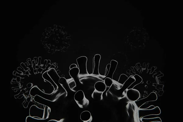 3D Illustration of a Generic Black and White Viruses, Covid-19 Coronavirus