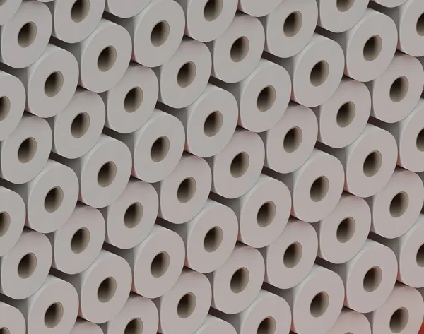 Tuvalet kağıdı rulosu, 3D İllüstrasyon, Sıralanmış ve Yığılmış, Kule, Isometric ve Close View, Pembe Arkaplan