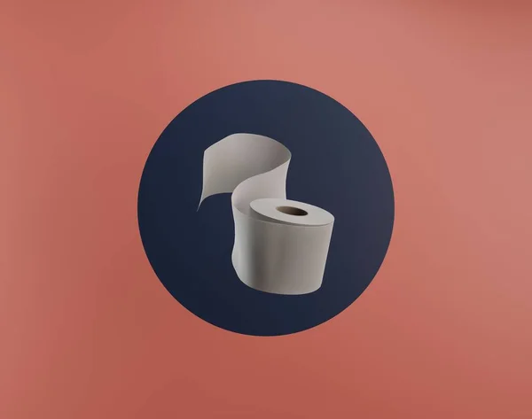Tuvalet kağıdı rulo 3D Illustration, Frontal View, Blue Circle, Pembe Arkaplan