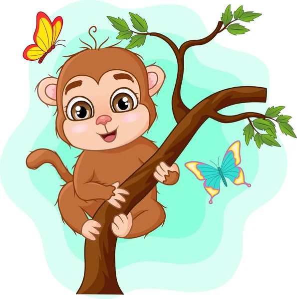 Ilustração Vetorial Macaco Bebê Bonito Galho Árvore —  Vetores de Stock