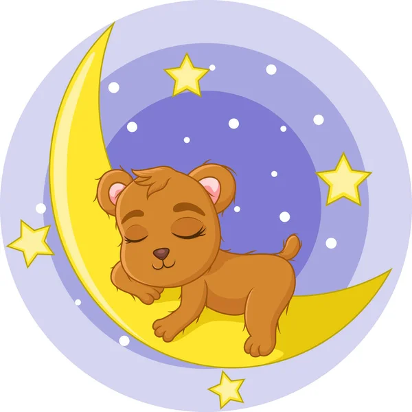 Ilustração Vetorial Urso Bebê Bonito Dormindo Lua — Vetor de Stock