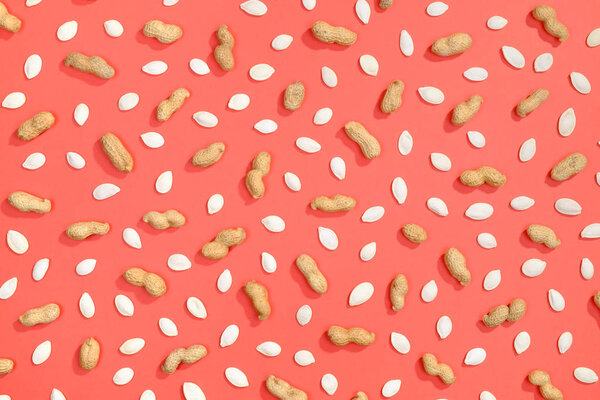 Peanut, pumpkin seeds and cashews flat lay