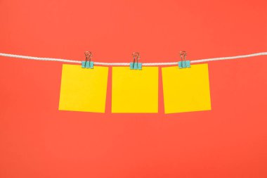 Clothesline üzerinde asılı boş sarı kağıt notları