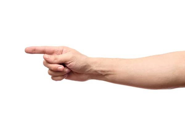 Крупный план мужской руки, указывающей изолированно — стоковое фото