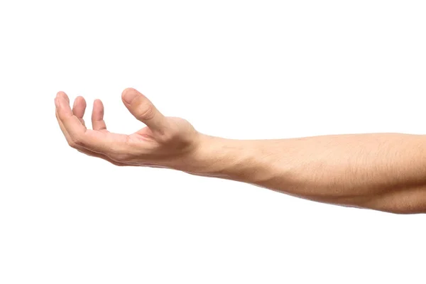 Ręka mężczyzna na białym tle. Przytrzymaj, chwycić lub złapać — Zdjęcie stockowe