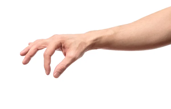 Man hand van meten onzichtbare item geïsoleerd — Stockfoto