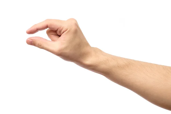 Homem mão medindo item invisível isolado — Fotografia de Stock