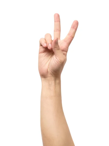 Člověk ruku ukazující znamení vítězství, samostatný — Stock fotografie