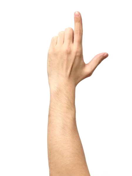 Närbild av manlig hand pekar isolerade — Stockfoto