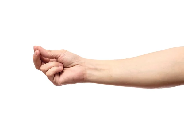 Рука людини вимірює невидимий предмет ізольовано — стокове фото