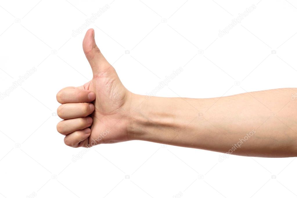 Male hand showing thumbs up sign