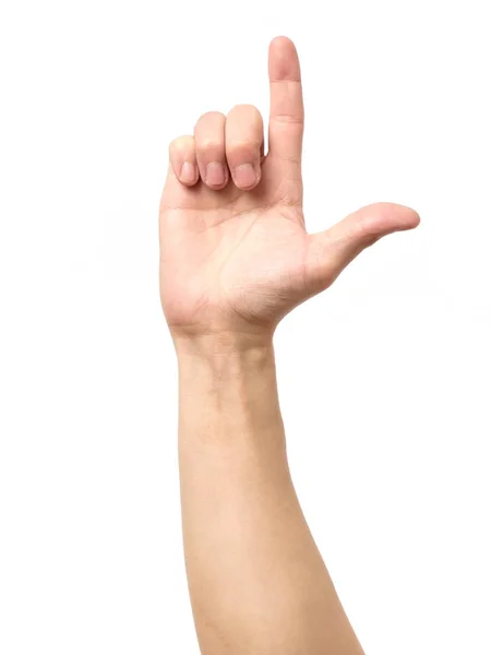 Närbild av manlig hand pekar isolerade — Stockfoto