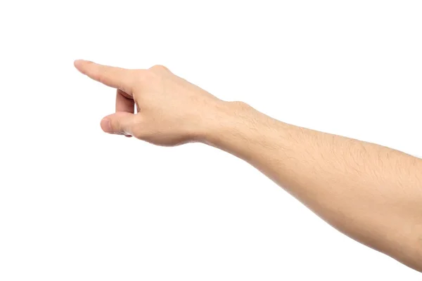 Крупный план мужской руки, указывающей изолированно — стоковое фото
