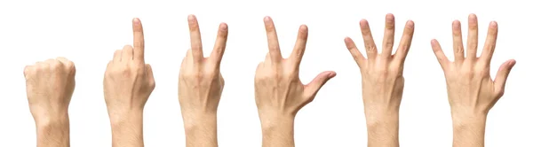 Manliga händer räkna från noll till fem isolerade — Stockfoto