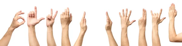 Masculino mão gesto e sinal coleção isolado sobre branco backgr — Fotografia de Stock